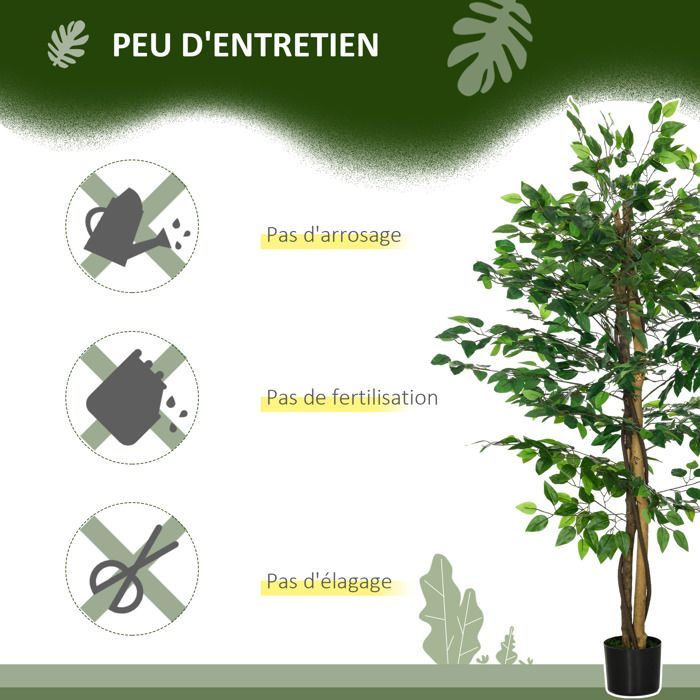 Conjunto de 2 plantas artificiales - ficus, 1,50 m de altura - tronco, ramas, enredaderas, líquenes y hojas realistas, maceta incluida, verde