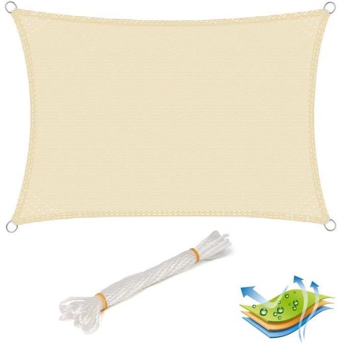 Vela de sombra rectangular WOLTU de HDPE color crema, 4x5 m, con protección UV para jardín/terraza.