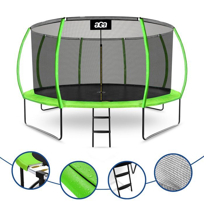 Cama elástica Aga SPORT EXCLUSIVE de 430 cm, color verde claro + red de seguridad + escalera