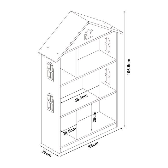 Librería infantil Vipsali, 107 x 83 x 30 cm, blanca