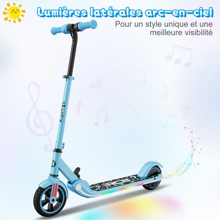 Monopattino elettrico per bambini RCB R11S, display a LED, luci al neon colorate, velocità e altezza regolabili, regalo ideale, blu