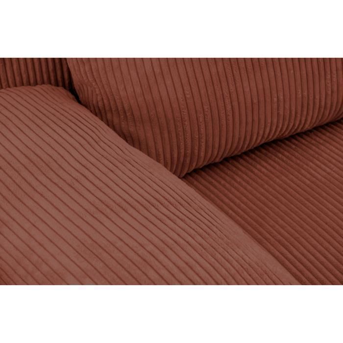 Canapé d'angle droit convertible - 3 places - MIKA - Tissu velours côtelé rouille - Coffre de rangement - 192 x 84 x 93 cm