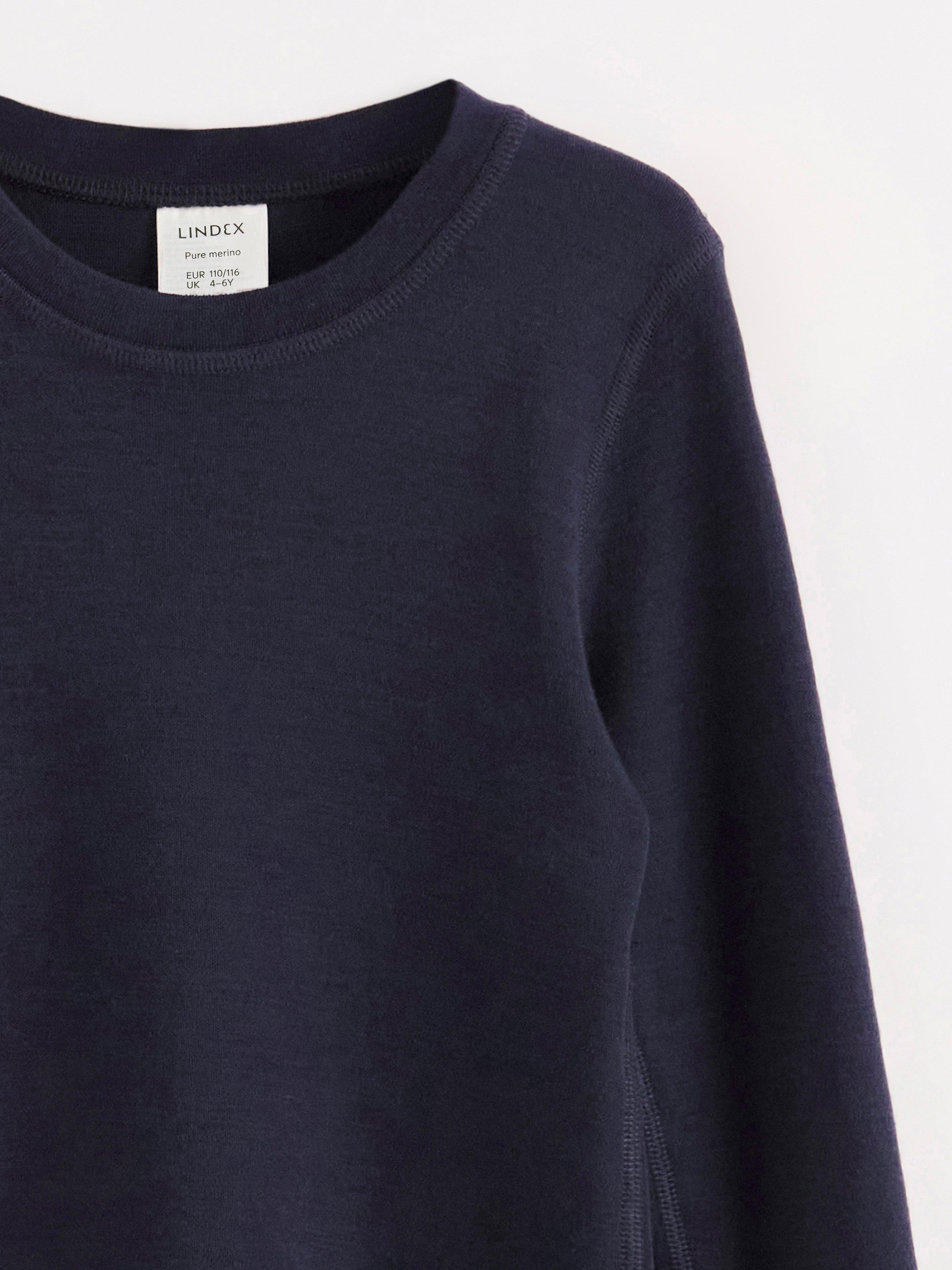 Blusa de manga comprida em lã merino azul-marinho