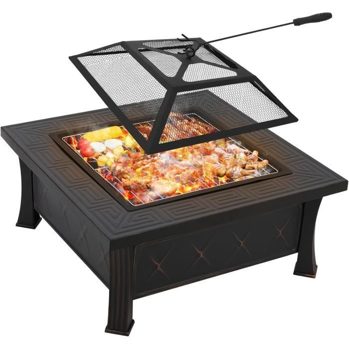 Brasero de exterior ZYQ, brasero cuadrado 3 en 1 para jardín, barbacoa y camping, 81 x 81 x 51 cm