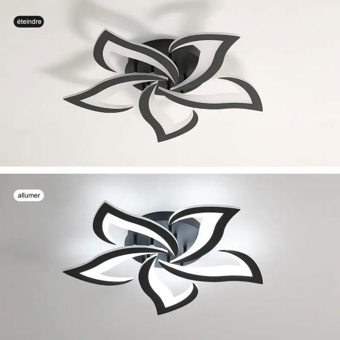 DELIPOP Plafonnier LED moderne 60W 6000K Lampe de Plafond Noir pour salon chambre cuisine salle à manger,5 Lumières acrylique,60 cm