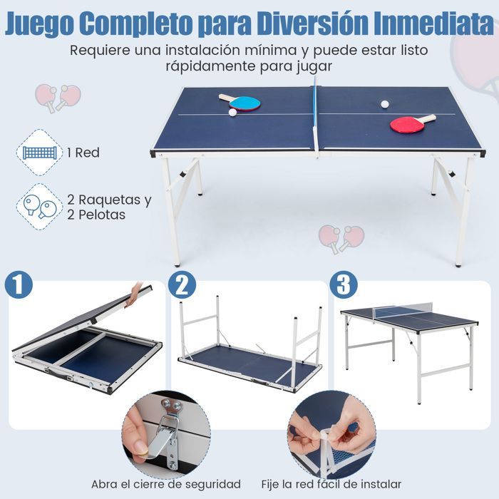 COSTWAY Folding Table Tennis Table 152.5 x 76 x 71 cm - with Net, 2 Paddles, 2 Balls - Pre-Assembled - Indoor/Outdoor