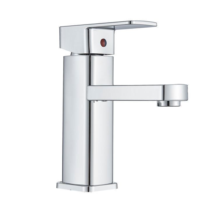 Rubinetto miscelatore cromato per lavabo da bagno con maniglia quadrata, miscelatore per acqua calda e fredda con leva singola