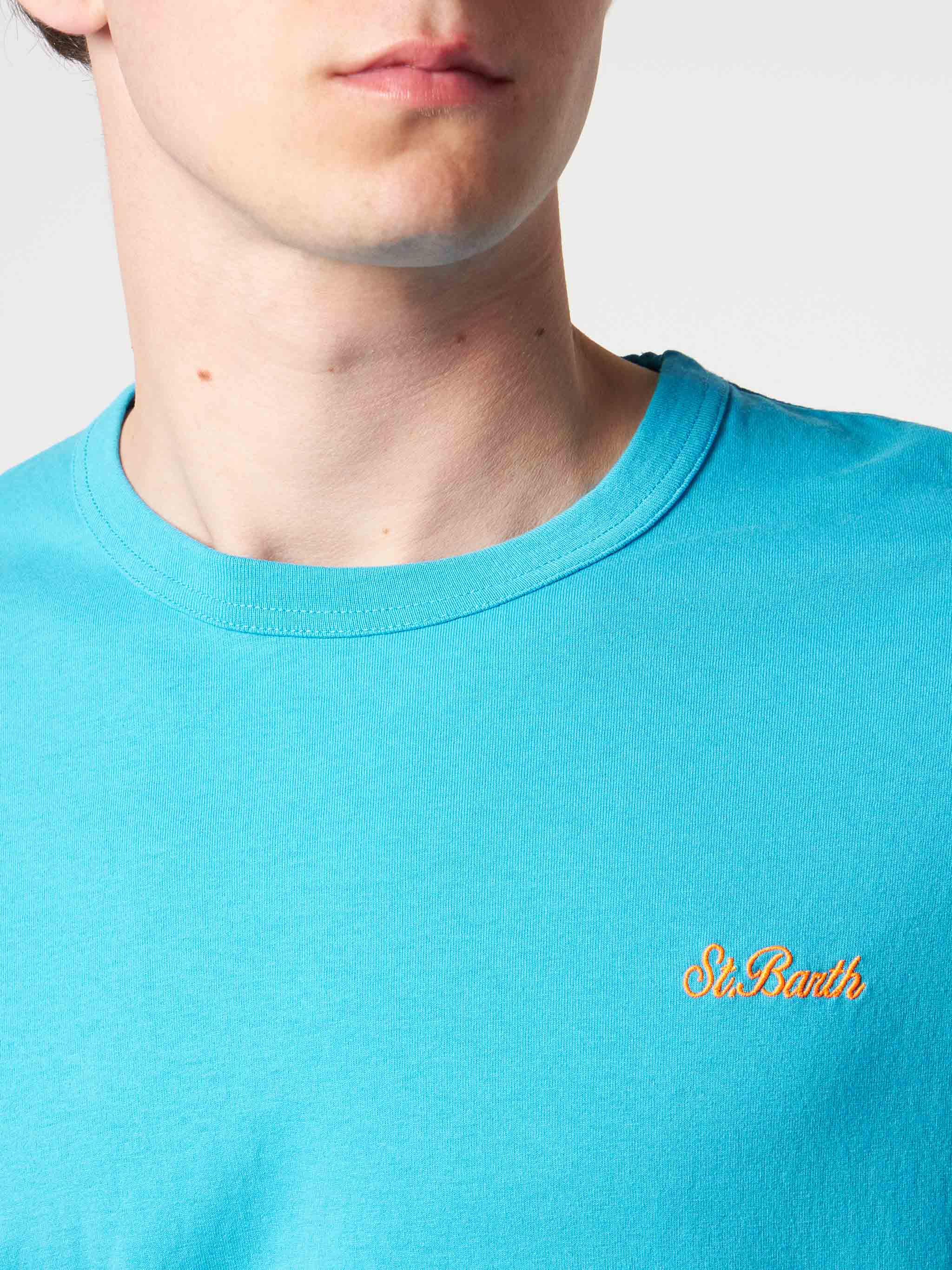 Blauw katoenen heren T-shirt