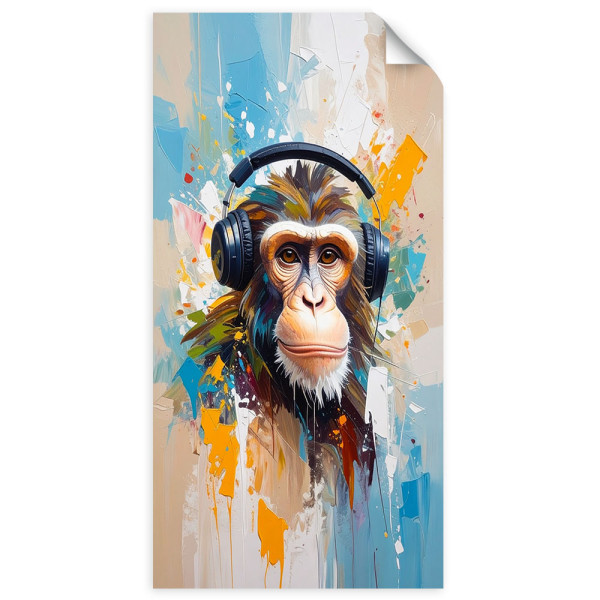 Naklejka samoprzylepna Feeby Małpa w słuchawkach Zwierzę Afryka 40x80