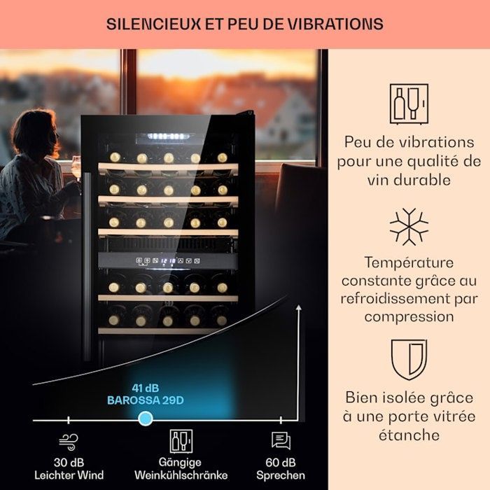 Wine cellar - Klarstein Barossa 29 Duo - 29 bottles - 80 L - 2 zones - 5 to 22 °C - LED - Black