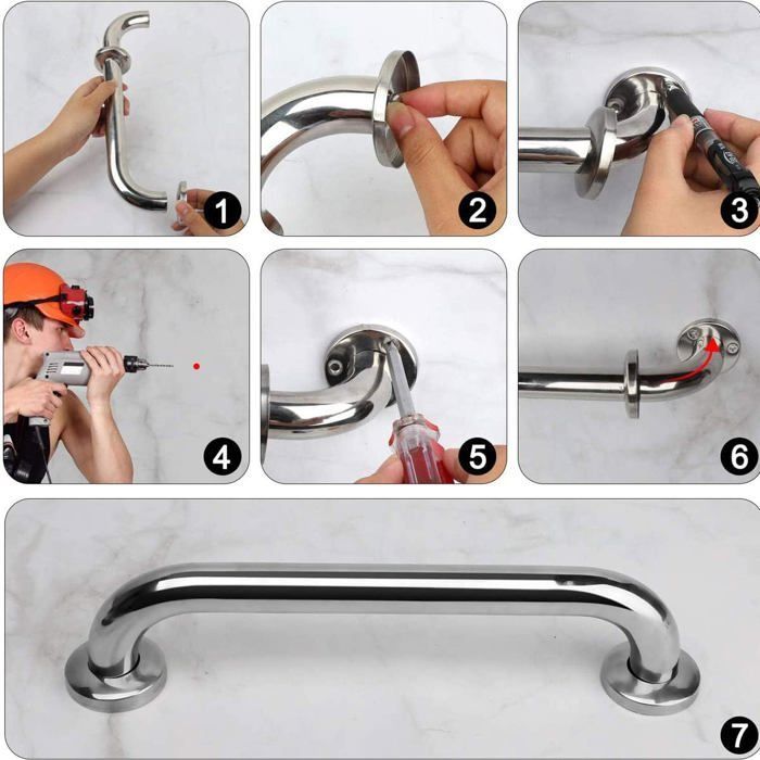 maniglie di supporto per vasca da bagno in acciaio inox, robuste maniglie di supporto a parete in acciaio inox con maniglia, maniglie di supporto in acciaio inox con maniglia, 30 cm