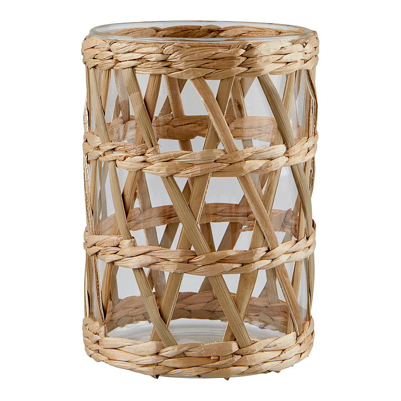 Hjem Lysestake/vase 10x15 cm glass/bast