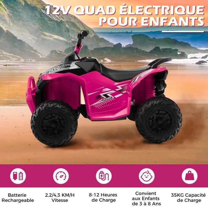 Quad eléctrico COSTWAY para niños, 12V7Ah, luces LED, música, claxon, ruedas anchas, para niños de 3 a 8 años, 96 x 58 x 70 cm, rosa.