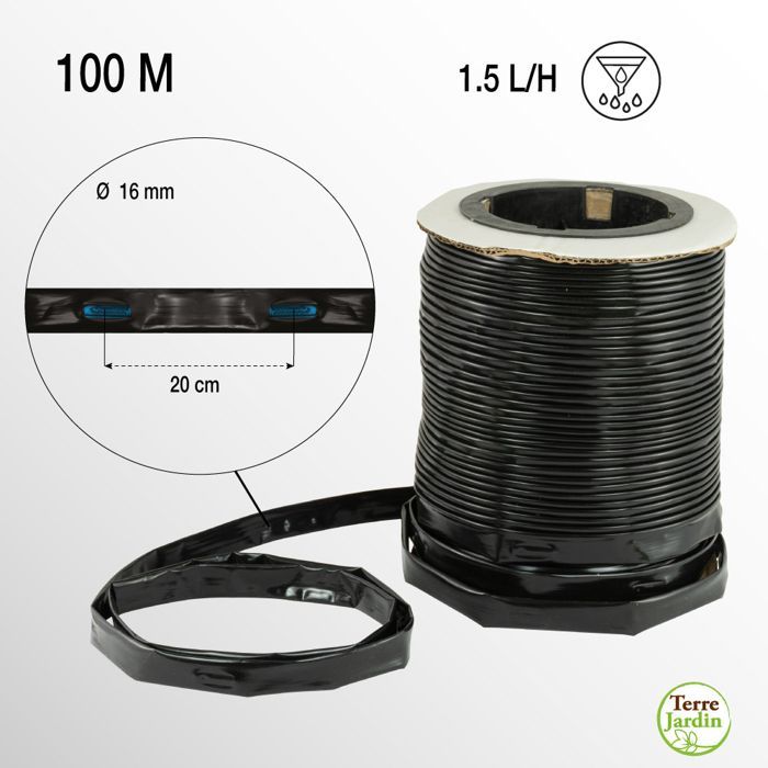 Tuyau goutte à goutte 100 m Ø16 mm - Débit 1,5 L/h - Arrosage précis