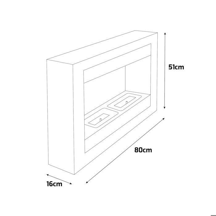 Vespasiano Frankystar — Chimenea mural de bioetanol, 80×51×16 cm, 2 quemadores, capacidad de 3 L, 3000 W, negra