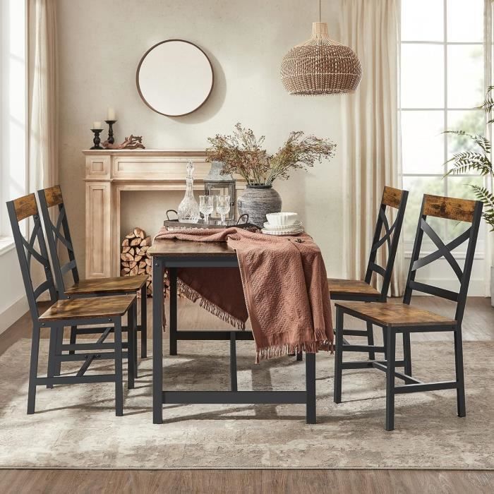 Sedie da pranzo VASAGLE, set da 4, sedie da cucina, struttura in acciaio, ergonomiche, marrone rustico e nero