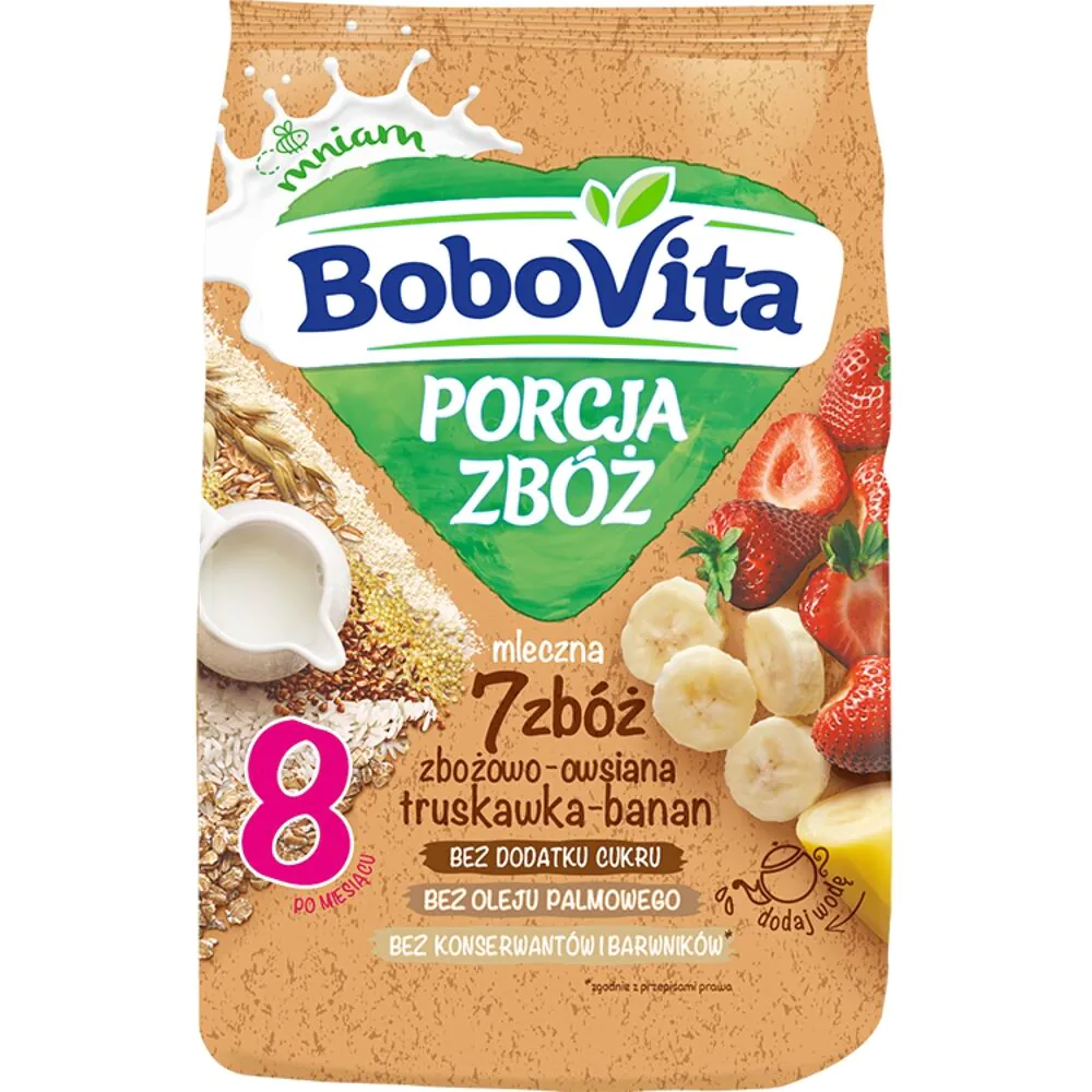 Bobowita Porcja Zbóż Mleczna Kaszka zbożowo-owsiana 7 zbóż truskawka-banan