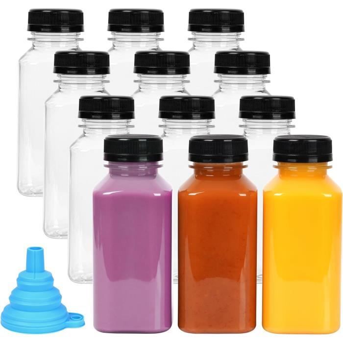 Botellas de plástico - Sin especificar - 250 ml - A prueba de fugas - Incluye embudo - 12 unidades