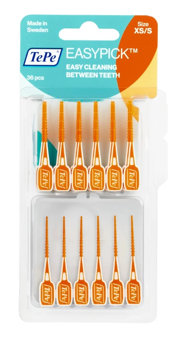 TEPE Easy Pick 36 palitos tamaño XS/S para la limpieza de espacios interdentales incluso con aparatos de ortodoncia e implantes.