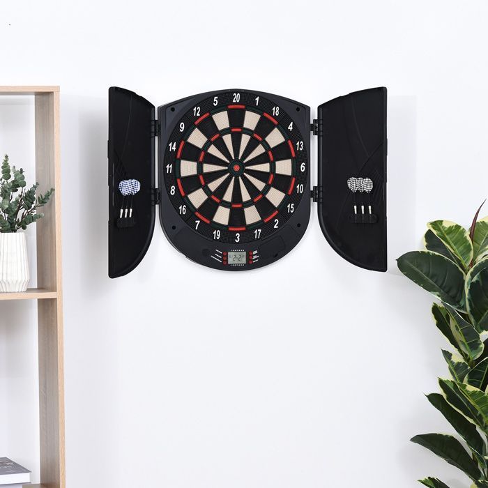 Elektronisch dartbord - HOMCOM - opvouwbaar, 26 spellen, 8 spelers, LCD-display - kunststof - zwart