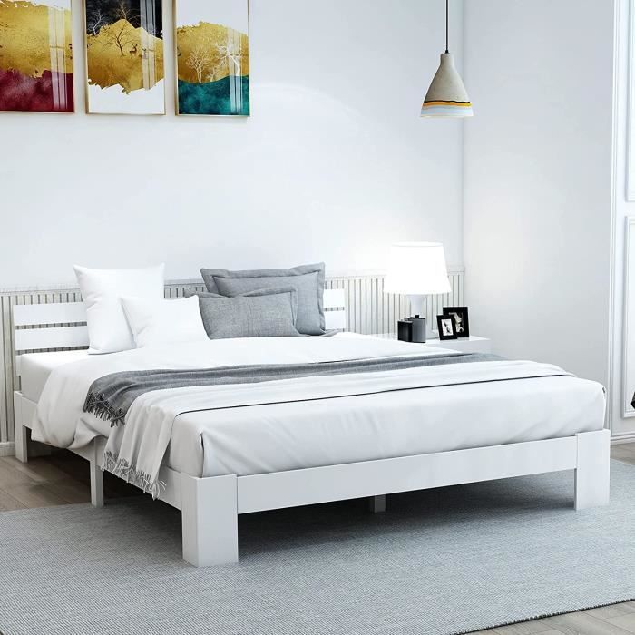 Letto matrimoniale in legno massello - MODERNLUXE - 200x140 cm - Rete a doghe - Bianco