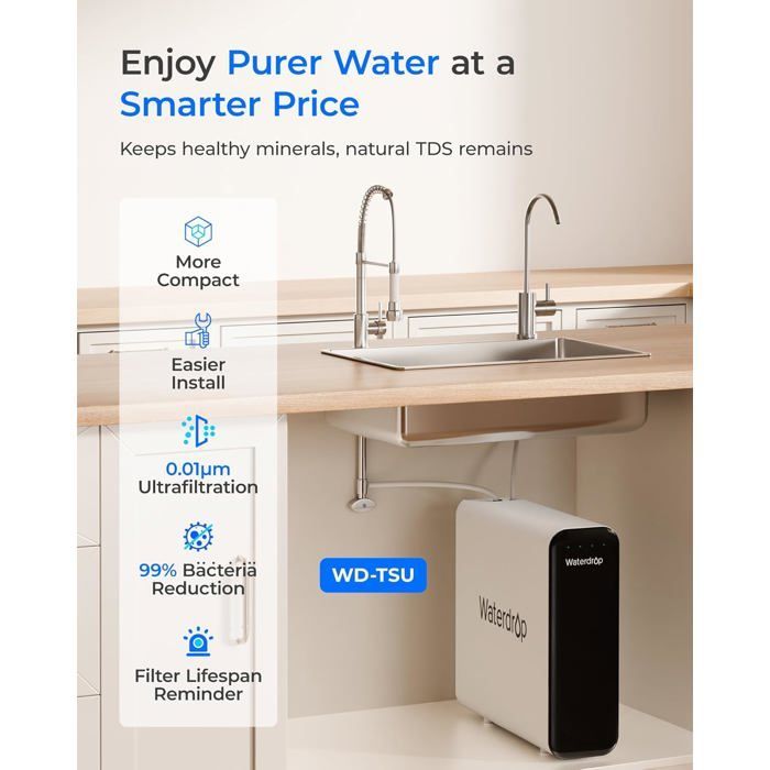 Waterdrop TSU Ultra Filtrations Untertisch-Wasserfiltersystem mit Wasserhahn, Smart Panel, keine Wasserverschwendung