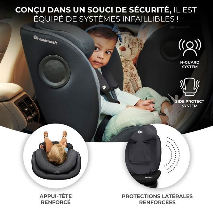 Kinderkraft I-360 I-SIZE Child Car Seat, 40–150cm, 360° Swivel, ISOFIX, Support Leg, H-GUARD, Adjustable Headrest, Black