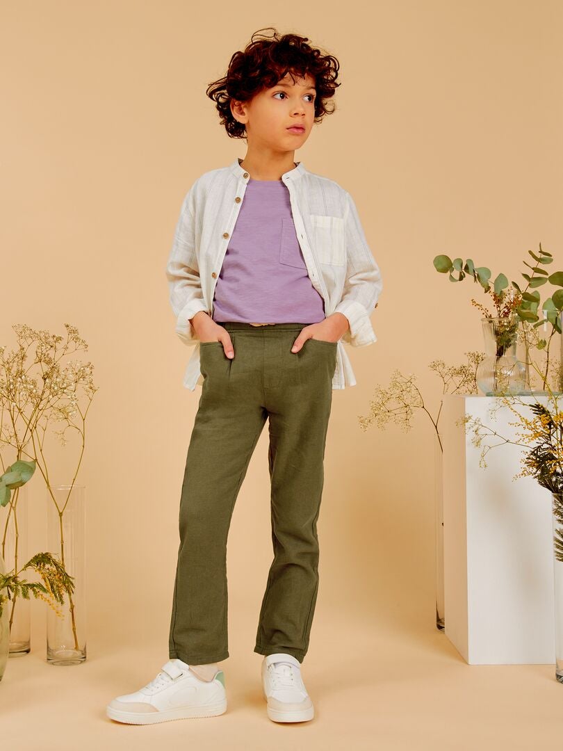 Pantalones chinos de lino - VERDE