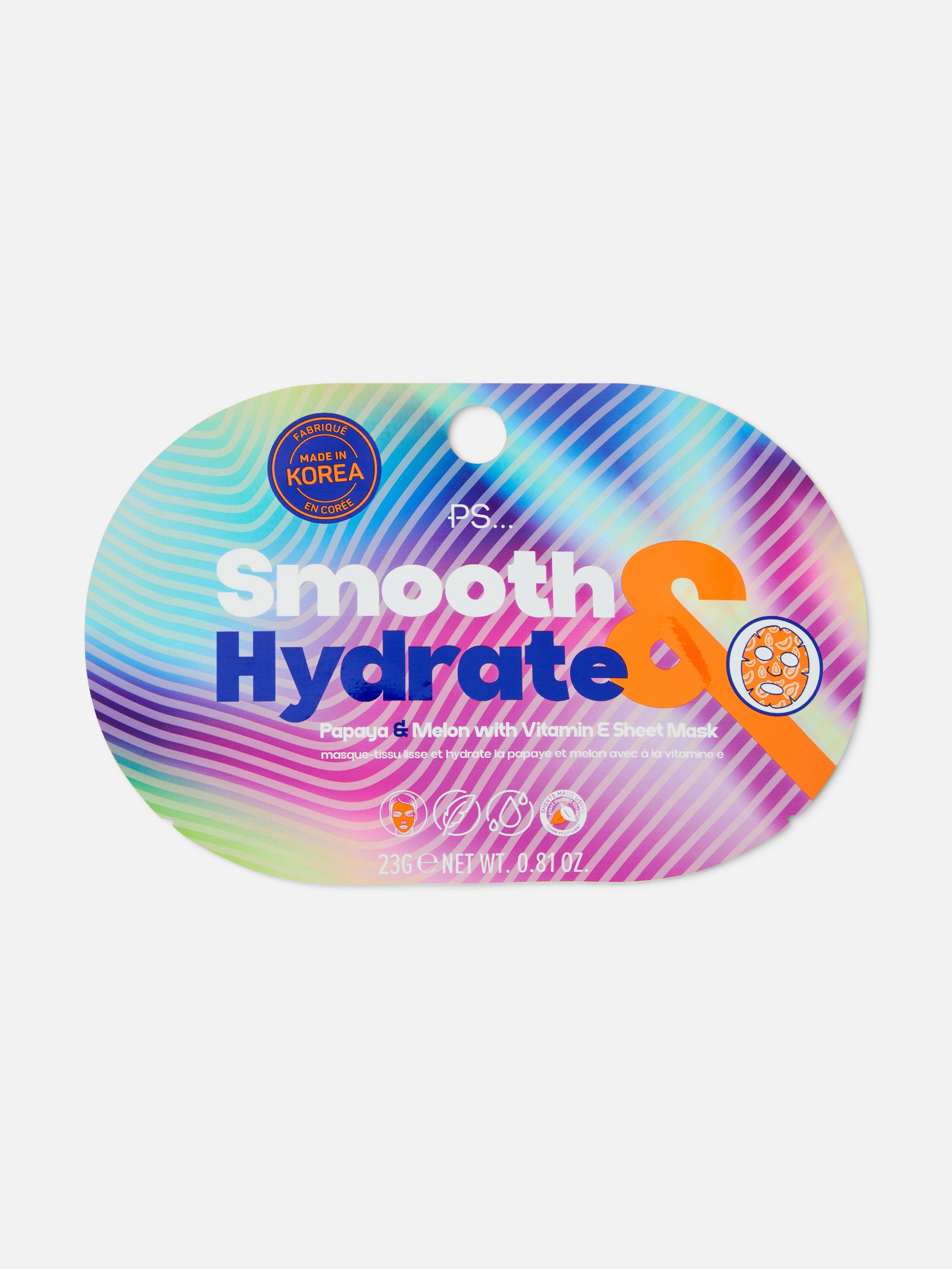 PS: Papaya- und Melonen-Tuchmaske. Diese Gesichtsmaske sorgt für glatte und hydratisierte Haut.