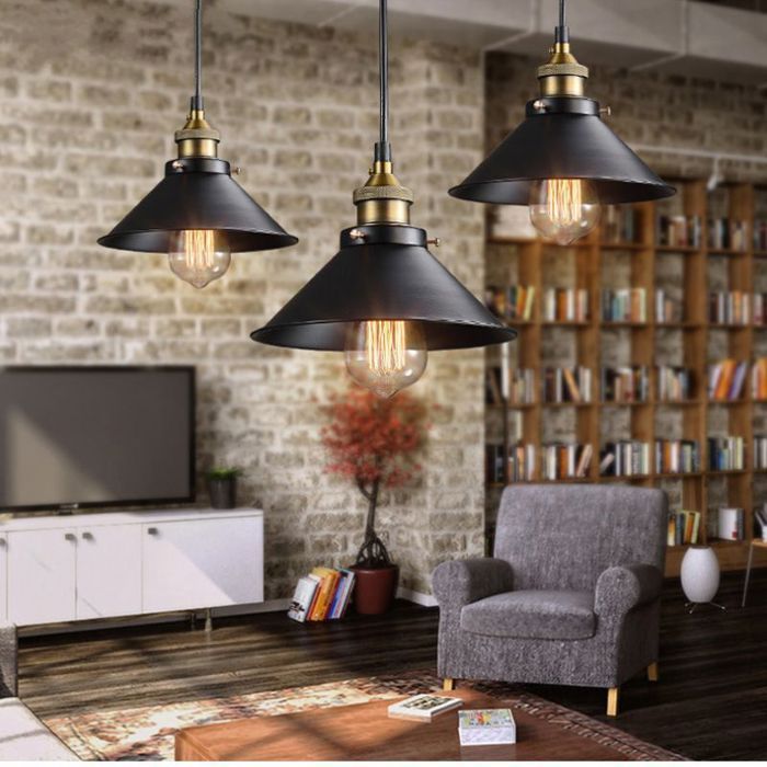 Suspension Luminaire Industrielle Vintage Lustre UNI - Noir - WOTTES - 2 ampoules - 40W - E27