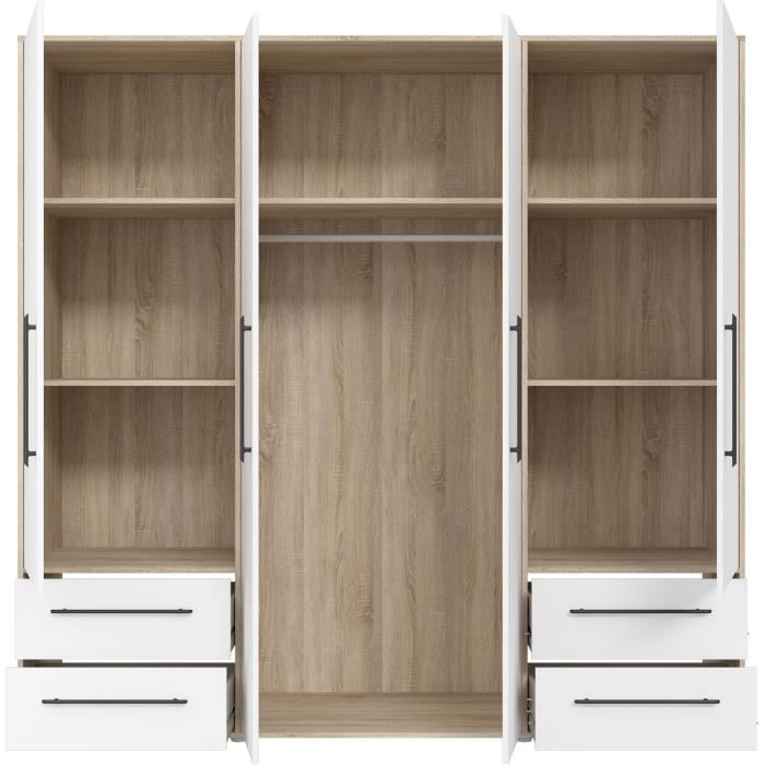 Armoire - Chêne Sonoma / Blanc mat - 4 portes battantes - L205,9 x P58,8 x H200 - MOKKARIS