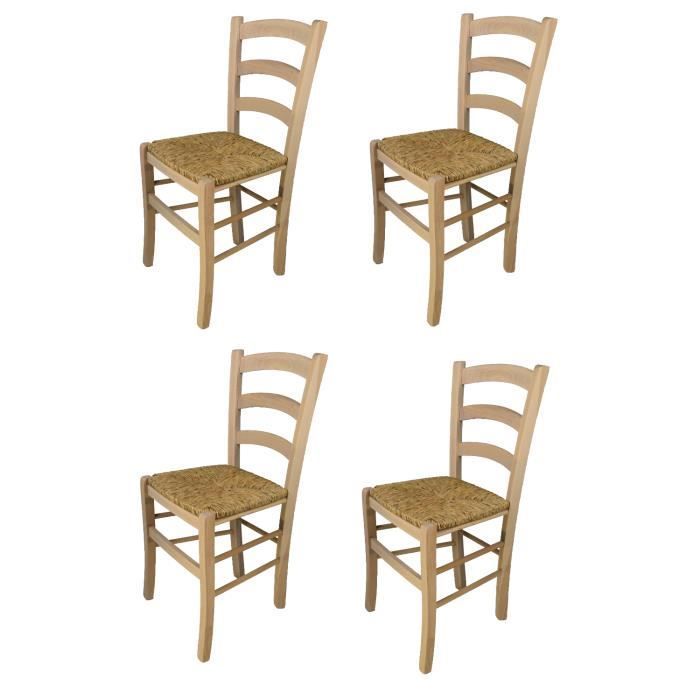 Tommychairs - Conjunto de 4 cadeiras de cozinha VENEZIA, estrutura robusta em madeira de faia polida sem tratamento, 100% natural, e assento de palha.