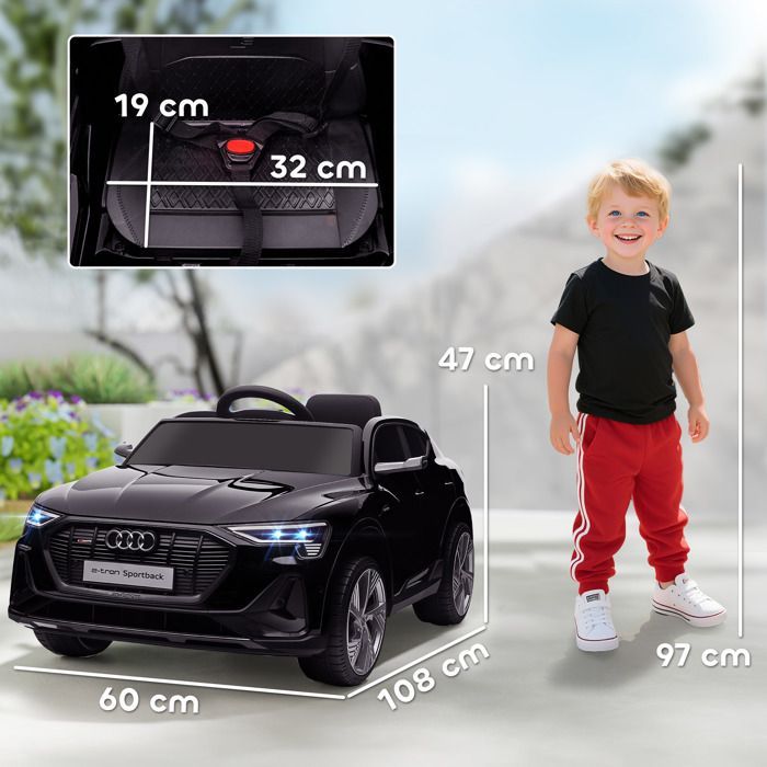 Coche eléctrico - HOMCOM - Audi e-tron Sportback infantil con licencia, 12V, control remoto, faros LED, MP3, USB - PP - negro
