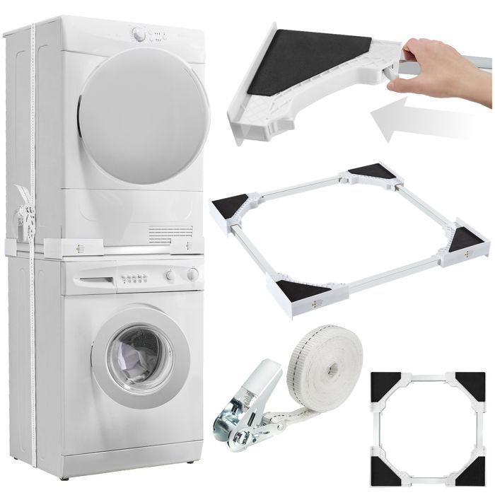 Kit de apilamiento - TECTAKE - PARRET, bastidor de conexión para lavadoras y secadoras, ajustable con cuerda.