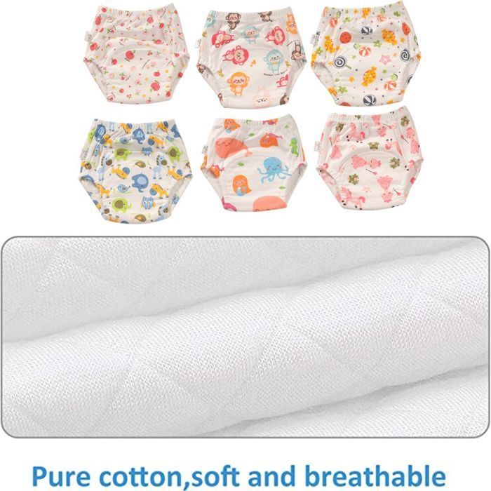 Lot de 6 sous-vêtements d'apprentissage de la propreté réutilisables en coton, respirants pour tout-petits garçons et filles, cu