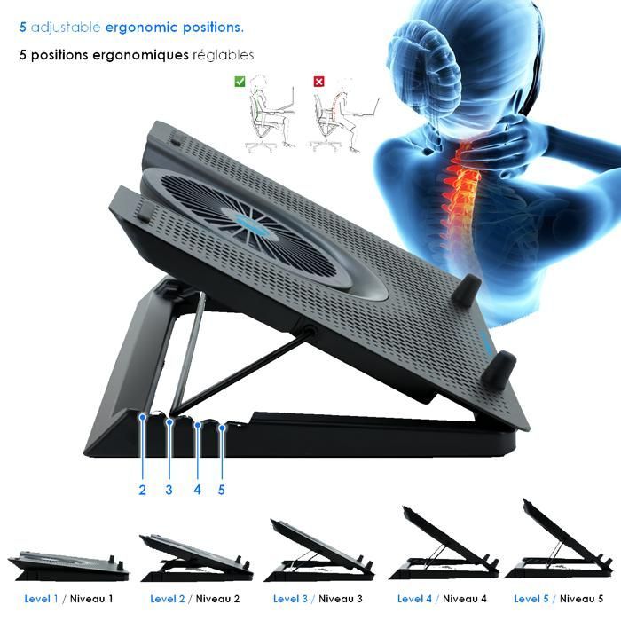 EMPIRE GAMING - Cooler para Notebook Gamer Turboost em Alumínio - 5 Ventoinhas - Suporte Ventilado para Notebooks de 12 a 17 Polegadas