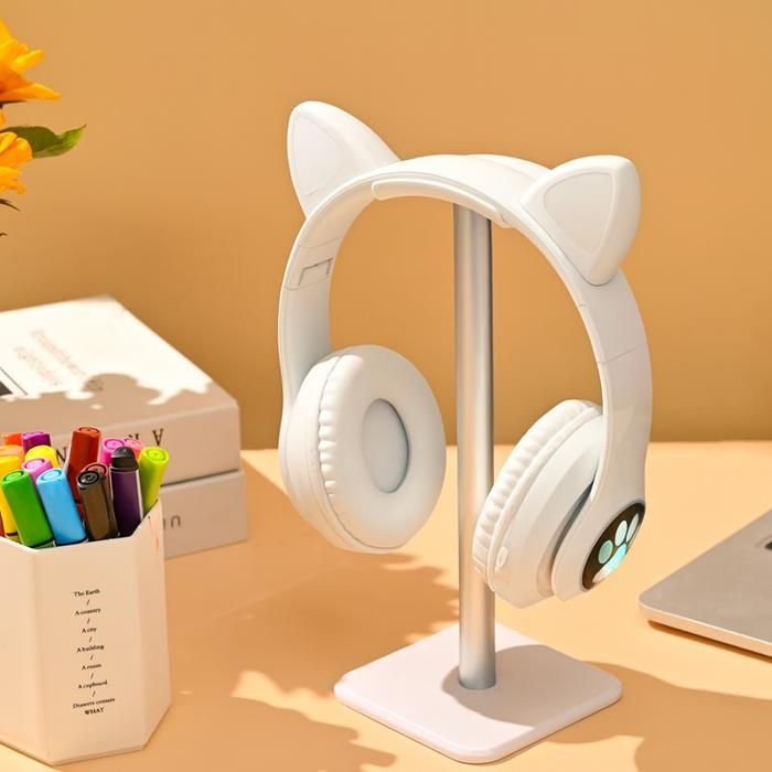 Fones de ouvido Bluetooth sem fio TECHTA para crianças, dobráveis em formato de gato com luzes LED piscantes, Bluetooth 5.0 com microfone.
