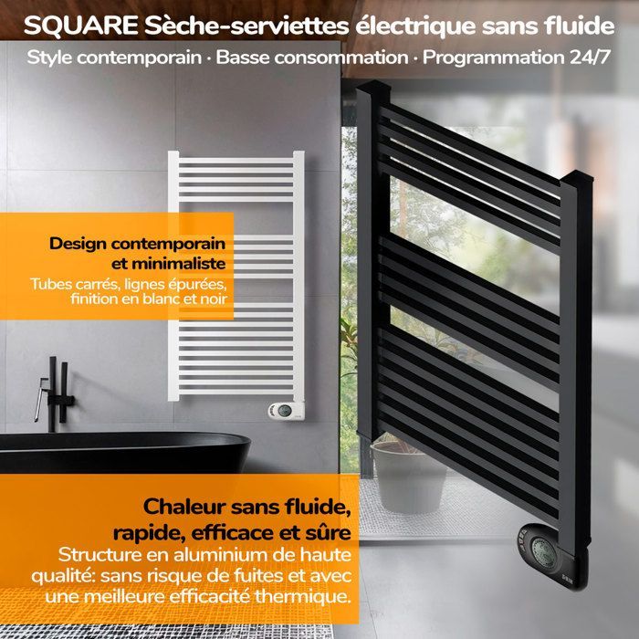 Calentador de toallas eléctrico de inercia HJM, 500 W, cuadrado, negro.