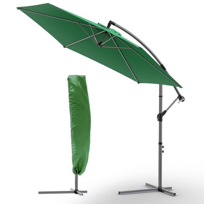 Sombrilla voladiza VOUNOT® 3M verde - Rotación de 360° - Inclinación ajustable - Manivela anti-retroceso - Funda protectora