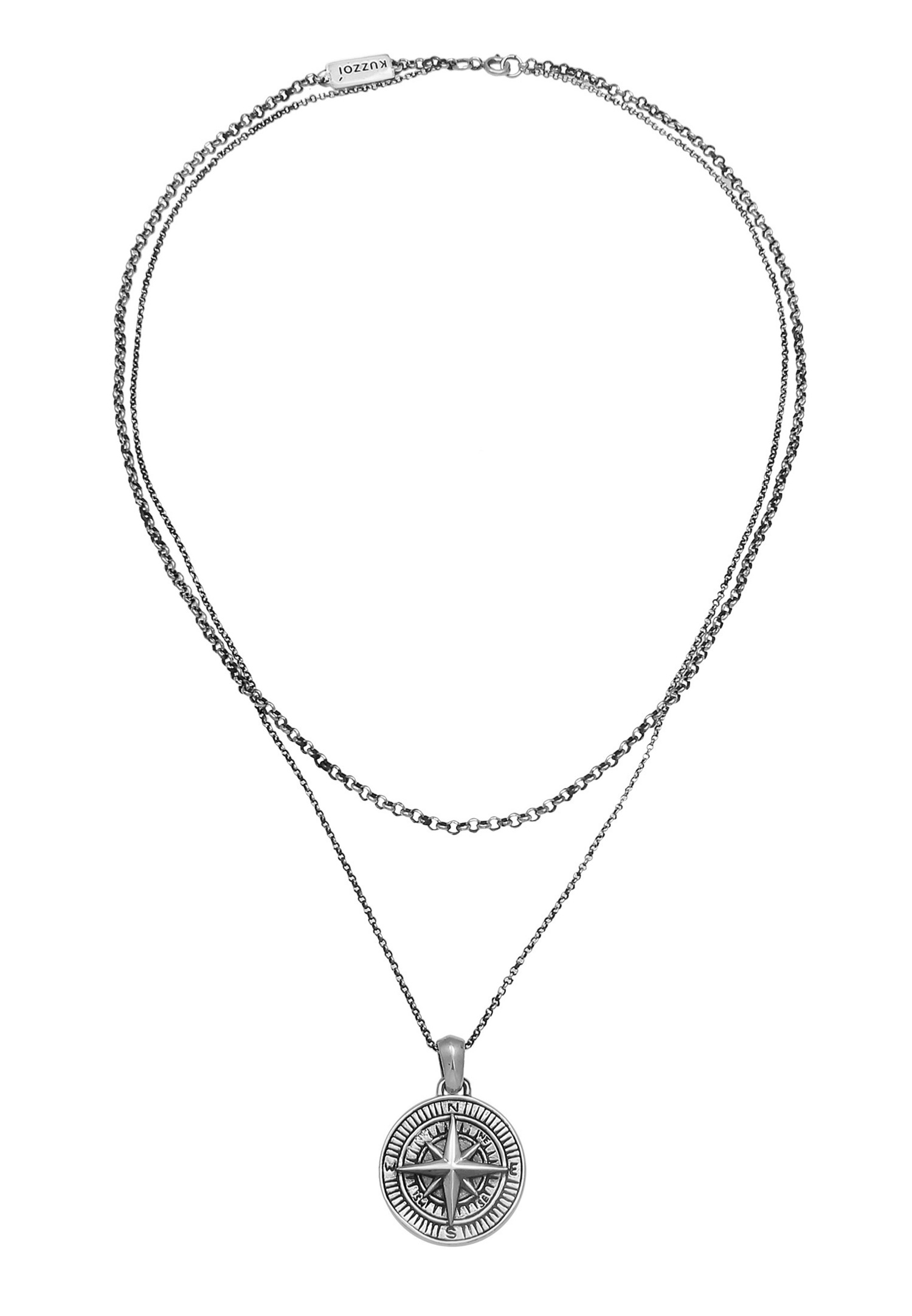 KUZZOI Hommes Couches Pendentif boussole en argent sterling 925