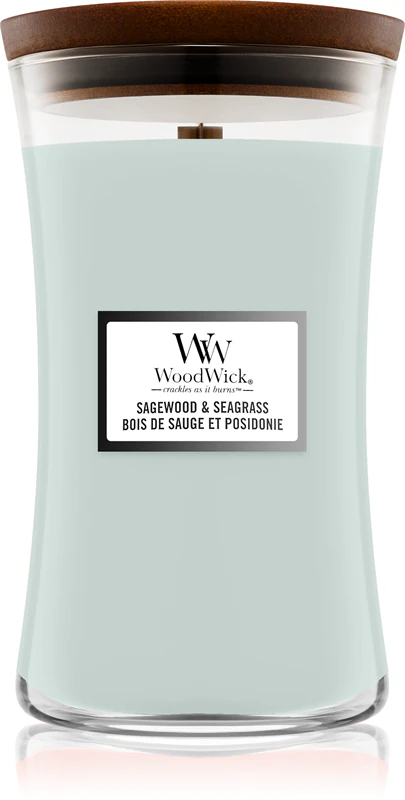 Vela perfumada Woodwick de sálvia e erva-marinha com pavio de madeira