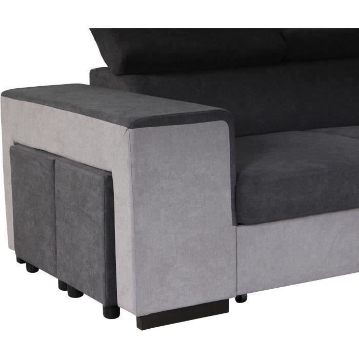 Sofá cama esquinero derecho con almacenamiento, 5 plazas - Tela gris - Ancho 271 x Profundidad 220 x Alto 77 cm - ARMSTRONG - Fabricado en Ucrania