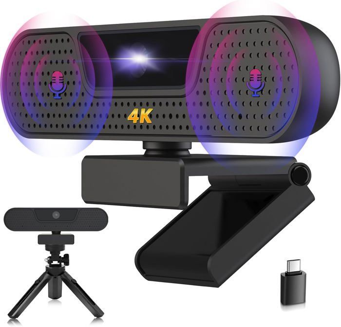 Webcam 4K - ALLENAMENTO FITNESS A CASA - W8GS - 25 FPS - Riduzione del rumore tramite IA - Messa a fuoco automatica a 85°