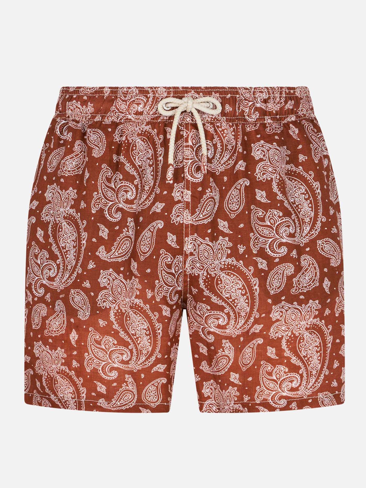 Herenbadpak van linnen met paisleyprint