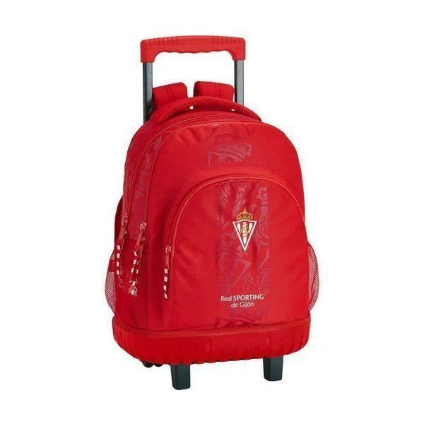 Mochila escolar com rodinhas - Real Sporting de Gijón - Compacta - Vermelha - Poliéster - 86 cm