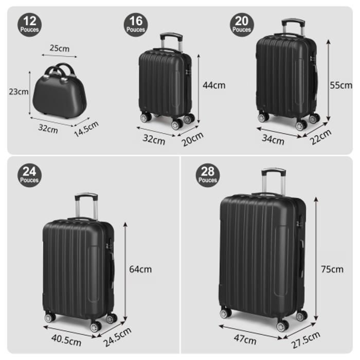 ALIGHTUP - Juego de 5 maletas portátiles 5 en 1 de ABS con ruedas - 4 maletas + 1 neceser - Negro