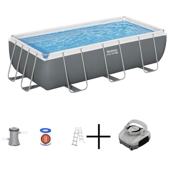 Kit de piscina tubular elevada BESTWAY - Steel Pro Max™ - 404 x 201 x 100 cm - Rectangular + Robot Quartz