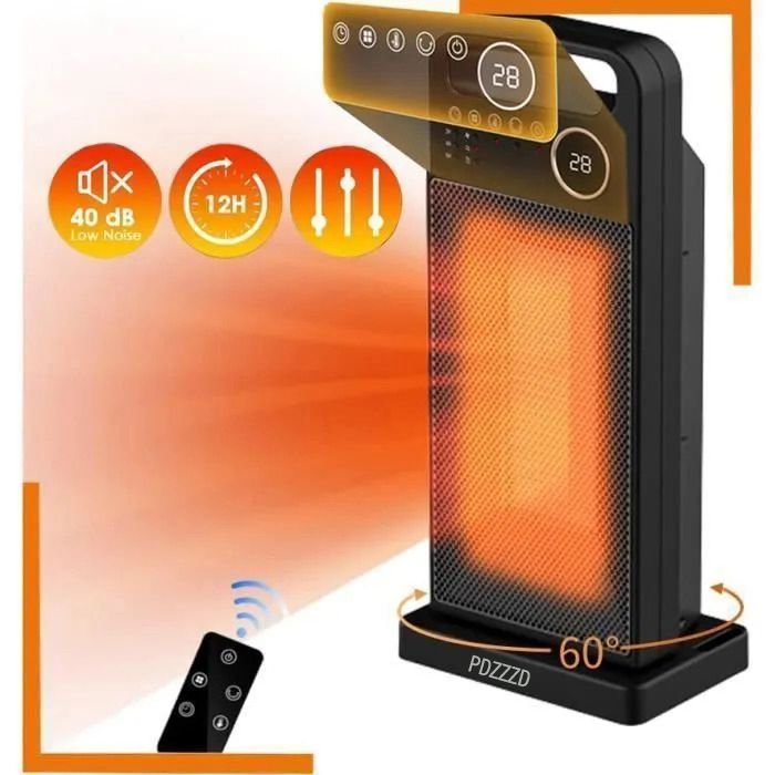 Chauffage d'appoint - PDZZZD - 2000W - Télécommande - Oscillation 60° - Programmable