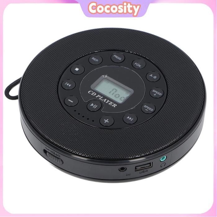 Reproductor de CD recargable Cocosity, reproductor de CD portátil Bluetooth con altavoz, reproductor de CD anti-saltos para reproducción de música portátil, blanco/negro