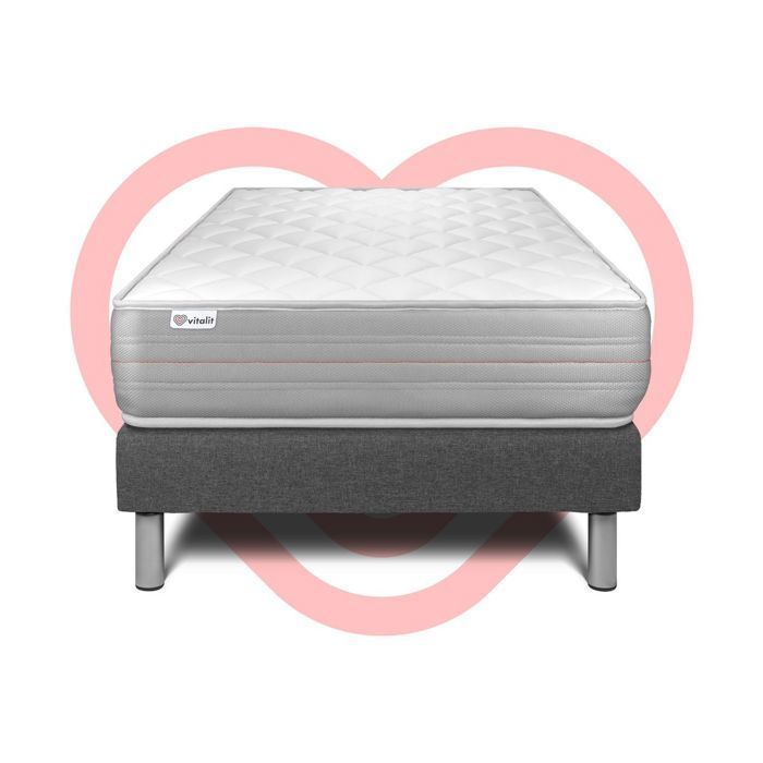 Mattress and Bed Base Set 90x200 cm - Grey Bed Base (pre-assembled) - Vitalmemo